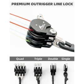 BLUEWING Blue Water Outrigger Halyard Line Lock Pulley Double Aluminium Alloy with Stainless Steel/Brass Snap Swivel for Offshore Fishing, Black