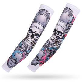 M-YOUNG UV Sun Sleeves for Men & Women Compression, Cooling Arm Sleeve with UPF 50 Protection Golf,Unique Tattoo Sleeve Gift (Mechanical Skull)