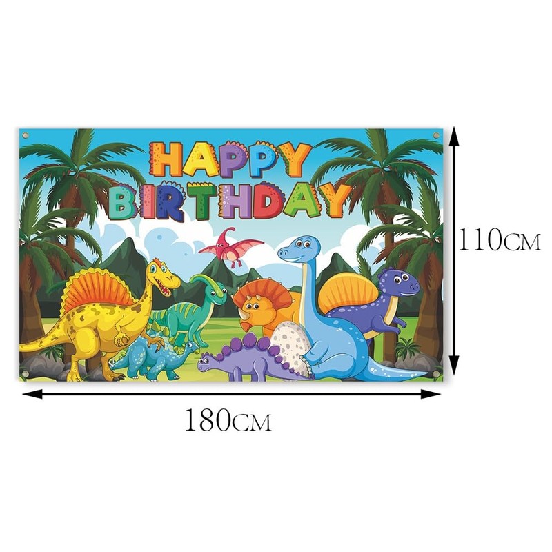 Dinosaur Birthday Party Backdrop Banner, 180 x 110 cm, Colourful