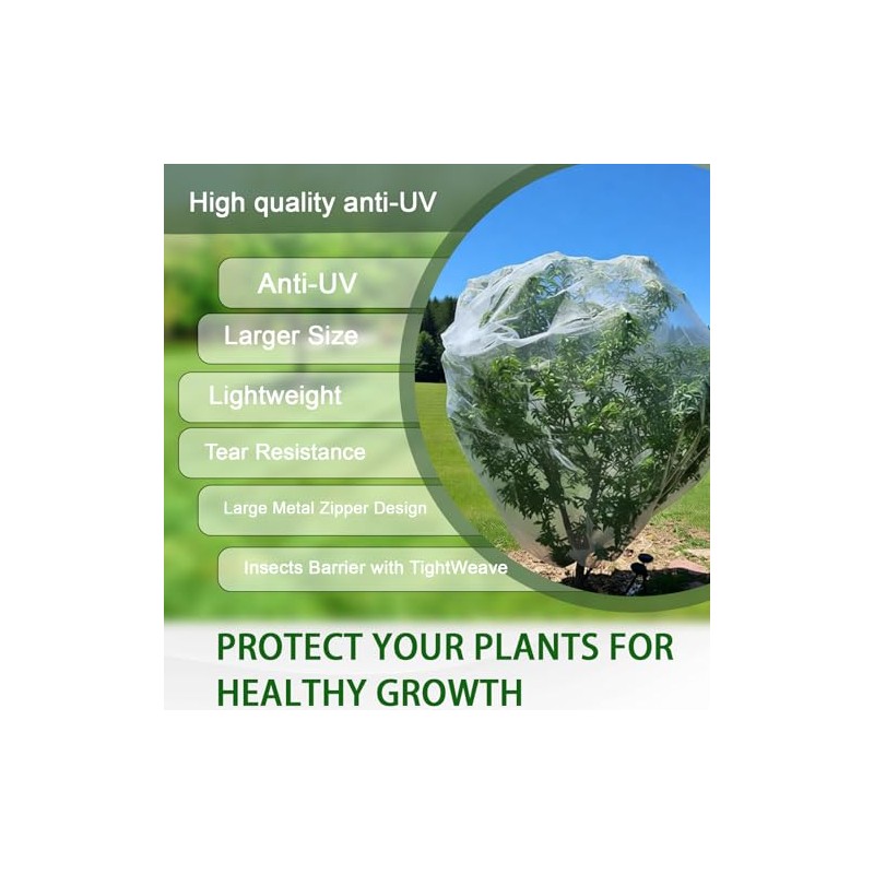 5 Pack 10x10ft Heavy Duty Fruit Tree Netting with Zipper