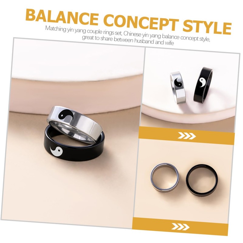 COHEALI 2sets Yin Ring Set Couples Ring for Him and