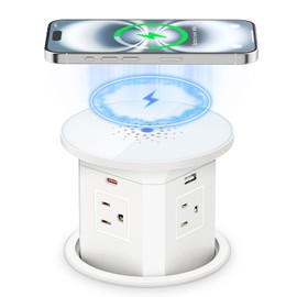 65W USB C Pop Up Outlet for Countertop, 9-in-1 Outlets with 10W Wireless Charging, 4 AC Outlets and 18W USB A Ports, Desk Recessed Power Strip with 14WAG 6FT Cords for Office, White