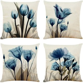 TIDWIACE Set of 4 Floral Printed Cushion Covers 40 x 40 cm,Square Modern Throw Pillow Cases for Outdoor Garden Bench Living Room Sofa Farmhouse Decor 16x16