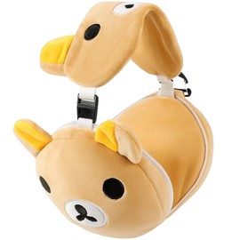 KRYMXAR Sleeping Mask with Pillow, Travel Pillow, Children, 2-in-1 Eye Mask and U Pillow, Cute Bear Design, Kawaii Bear Design, Beige, Soft Padded