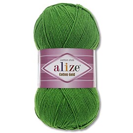 Alize 100 g Cotton Gold Premium Wool in 59 Colours, Summer Wool, Yarn, Knitting, Amigurumi (126 | Grass Green)