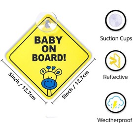 Miss-shop Baby on Board Car Sticker, Baby Car Sticker, 3 Pack PVC Square Children Safety Caution Sign with Suction Cup Safety Signs for Cars