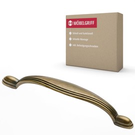 Gedotec Furniture Handle Made of Metal, 1 Piece, Handles for Kitchen Cabinets Including Mounting Material, PRAG, Furniture Handles, Antique Brass with BA 96 mm, Door Handles for Cupboards, Cupboard