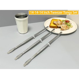 JETKONG 3 Pcs 14-Inch Stainless Steel Cooking Tweezers Heavy Duty Kitchen Food Tweezers (14 14 14 Inch, Silver)