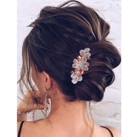 Atentuyi Flower Bridal Hair Clip Gold Flower Hair Clips Gemstones Crystal Clips Rhinestone Hair Clips Wedding Hair Accessories Decorative Head Clip Bridal Headpiece for Women and Girls (Champagne)