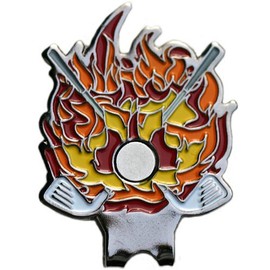 Skull Golf Ball Marker with Flame Hat Clip