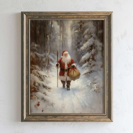 Santa Is Coming To Town Painting Print, Vintage Cozy Santa Claus Wall Art, Country Cabin Decor, Winter Core Holiday Print, Cottage Core Winter Wall Decor (8x10 inch Print Unframed)