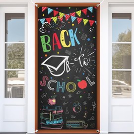71 x 35 Inches Back to School Door Cover Banner for Classroom Wall or Front Door, Large First Day of School Hanging Decoration, Chalkboard Style Welcome Poster for Teachers Students Indoor Outdoor