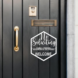 Maoerzai No Soliciting Sign, Metal No Soliciting Sign for House, Elegant Welcome Front Door Sign for Home, Yard, Office and Business (White - 8 x 9 inch)
