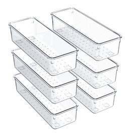 6 Pack Drawer Organiser, Versatile Clear Drawer Storage Trays with Non-Slip Pads, Acrylic Plastic Desk Organiser Drawer Dividers for Makeup, Kitchen, Fridge, Bathroom, and Office.
