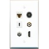RiteAV CAT6 Coax HDMI RCA-White TOSLINK USBC Flat/Solid Wall Plate [White]
