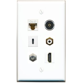 RiteAV CAT6 Coax HDMI RCA-White TOSLINK USBC Flat/Solid Wall Plate [White]