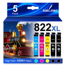 822XL Ink Cartridges Remanufactured for Epson 822XL Ink Cartridges Combo Pack 822 822XL for Workforce Pro WF-3820 WF-3823 WF-4820 WF-4830 WF-4833 Printer 822 (5 Pack