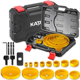 KATA Hole Saw Kit, 20 Pieces Hole Saw Set with 3/4"-6"(19-152mm) 13PCS Saw Blades, 2 Mandrels, 3 Drill Bits, 1 Installation Plate, 1 Hex Key, Ideal for Soft Wood, Plywood, Drywall, PVC, Yellow