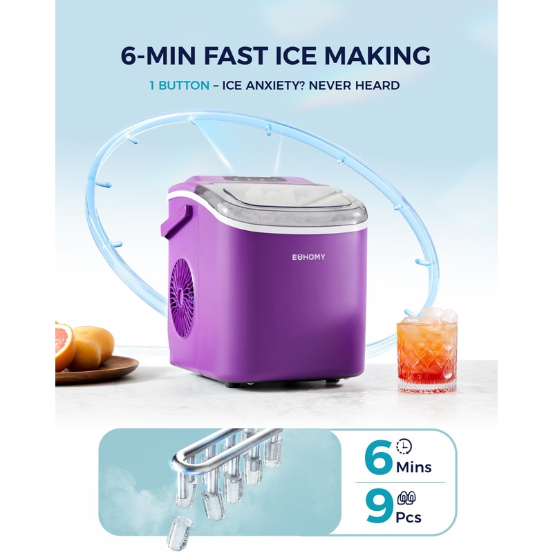 EUHOMY Countertop Ice Maker Machine with Handle, 26lbs Per Day,