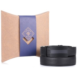 GALLERY SEVEN Mens Leather Ratchet Belt - Lozenge Plaque - Obsidian - Adjustable from 38" to 54" Waist