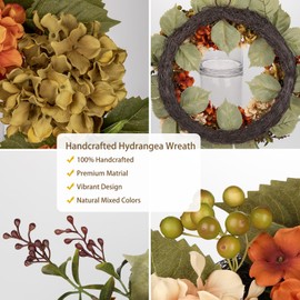 Fall Wreaths for Front Door, 24 inch Autumn Wreath with Hydrangeas Berries Large Fall Door Wreath Artificial Hydrangea Flowers Wreath Fall Decorations for Farmhouse Thanksgiving Harvest Door Wall
