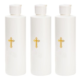 Hiceeden 3 Pack 250ML Water Bottles Catholic, Empty Container Water Plastic Bottle, Cylindrical Water Flask with Gold Cross Pattern, White(8.4oz)