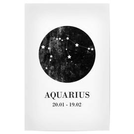 artboxONE Poster Typography Aquarius Zodiac Aquarius Zodiac Aquarius Zodiac Zodiac, Black & White, 30x20 cm