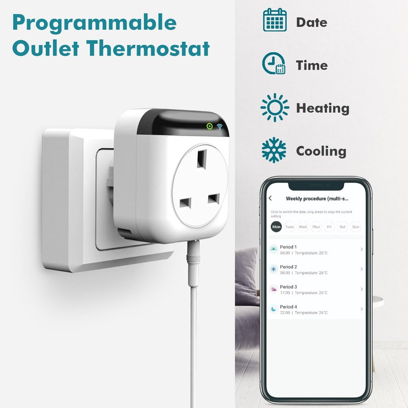 Jadeshay Thermostat, 10A Programmable WIFI thermostat Socket Digital Smart Heating