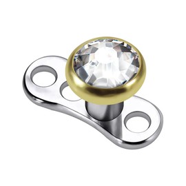 14K Solid Yellow Gold 4mm Round Crystal Stone Top with G23 Grade Titanium Internally Micro Dermal Anchor Drivers - Surface - Skin Piercing