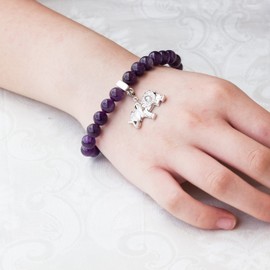 Philip Jones Amethyst Gemstone Bracelet with Elephant Charm Created with Zircondia® Crystals