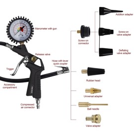 Hausse Heavy Duty Air Compressor Accessory Kit, Air Blow Gun and Air Hose Fittings, 1/4" NPT Air Tool Kit with 100 PSI Tire Inflator Gauge