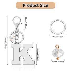 Lukiisoo Silver Keychains, A-Z Initial Letter Keychain with Small Crystal Pendant for Women Girls, Cute Wallet Car Keyring, Backpack Bag Charm Accessories(Letter K)