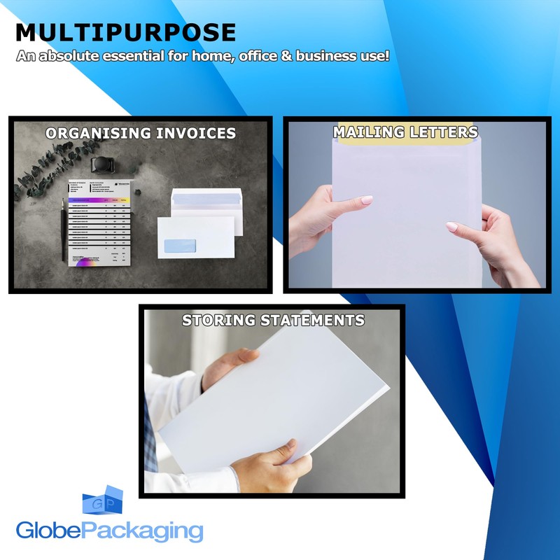 GP Globe Packaging 500 x DL White Window Self Seal