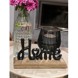 Brandsseller Decorative Lettering Home Approx. Width 18 cm Height 10 cm on Mango Wood Base Black/Brown