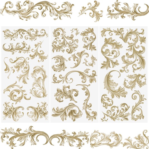 WANDIC 3 Sheets Rub on Transfers Stickers, Retro Border Pattern