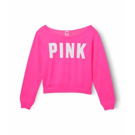 Victoria's Secret Women's PINK Logo Raw Neck Crew Sweatshirt, Sweatshirt for Women, Pink, (XXL)