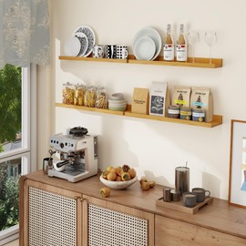 Axeman Floating Picture Ledge Shelves for Wall - 24 Inch Oak Floating Shelves with Lip Set of 4 - Picture Shelf for Wall with Ledge - Photo Shelf