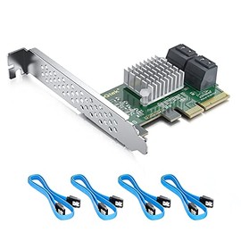 10Gtek PCIe SATA Card 4 Port with 4 SATA Cables and Low Profile Bracket, 6Gbps SATA3.0 Controller PCI Express Expansion Card, X2, Support 4 SATA 3.0 Devices