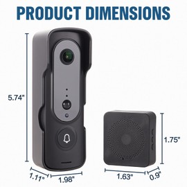 GUATTINE 1080P Video Doorbell Camera Wireless, Included Ring Chime, IR Night Vision/Live View/Smart Human Detection/Two-Way Audio/WiFi/SD Card&Cloud Storage, Indoor Outdoor Surveillance