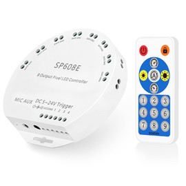 Ruirui SP608E Bluetooth Controller with 8 Signal Outputs for LED Module Pixel Strip String Light Andriod iOS APP/Remote/Trigger Control