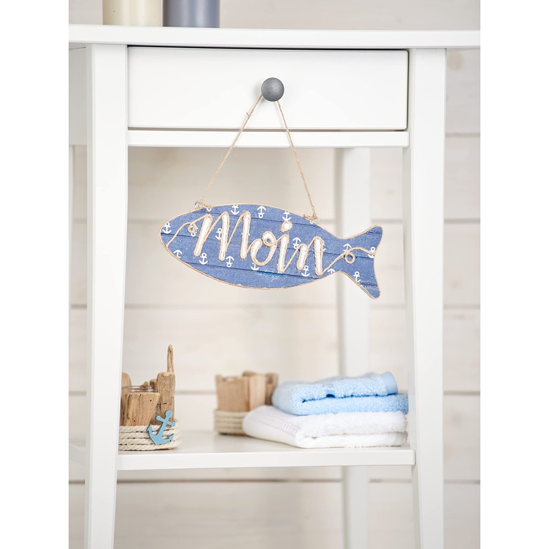 VBS Decorative Sign "Fish", Pine Wood, Approx. W 23.5 x