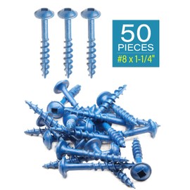 IMSCREWS Pocket Hole Screws 50 PCS #8 x 1-1/4 Inch Wood Screws, Square Drive Washer Head, Coarse Thread, Blue Coated for Indoor and Outdoor Use