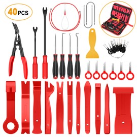 GOOACC 40Pcs Trim Removal Tool,Auto Terminal Removal Key Tool,Auto Clip Pliers Stereo Removal Tools,Car Upholstery Repair Pry Kit,Precision Hook and Pick Set,Wiring Threader,Car Film Scraper