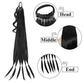 Long Ponytail Hair Extensions For Black Women Double Braided Ponytail Black Straight Ponytail Wrap Around Black Hair Extensions Braided Ponytail With Hair Tie Natural Soft Hair Piece Synthetic