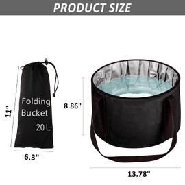 JSVSLTD Foot Bath Basin 20L Collapsible Bucket, Portable Foot Soak Tub Feet Soaking Bucket for Outdoor Travel, Camping, Fishing(Black)
