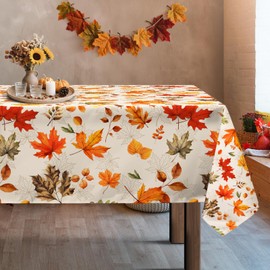Arquiel Maple Leaf Tablecloth Rectangular, Orange Tablecloth Washable Vintage Thanksgiving Tablecloths Truck for Party Picnic Autumn Dinner Decor (152 x 304 cm)