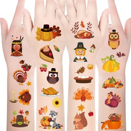 Thanksgiving Temporary Tattoos for Kids - 12 Sheets Turkey Day Tattoos for Boys Girls, 200 PCS Autumn Harvest Decor Tattoos Stickers, Thanksgiving Party Gifts for Kids