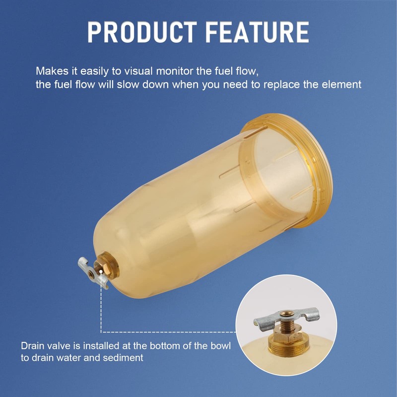 DICMIC 495-4 Fuel Tank Filter Bowl Replacement for Gasoline and