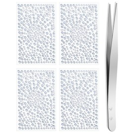 Nogeqi 4 Sheets Stick on Face Gems Hair Eye Gems for Women, Self Adhesive Face Jewels, 3/4/5/6 Mm Rhinestone Stickers for Festival Body Hair Eyes Makeup Accessories