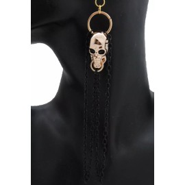 Unbranded Women Earrings Set Gold Skeleton Skull Charm Long Black Metal Chain Link Biker